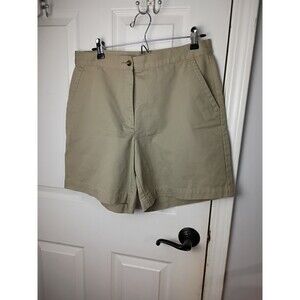 LL Bean Classic Fit Khaki Tan Shorts Womens Size 12  Zip Fly Button Casual